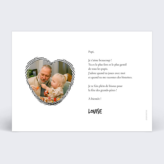 Carte fête des grands-pères Empreinte Cœur Verso