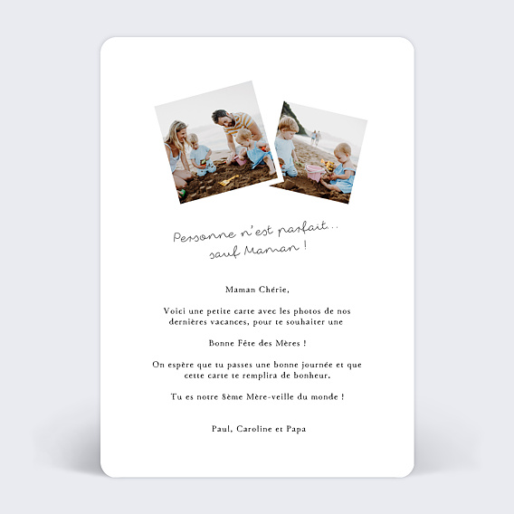 Carte fête des mères Typographie Minimaliste Verso