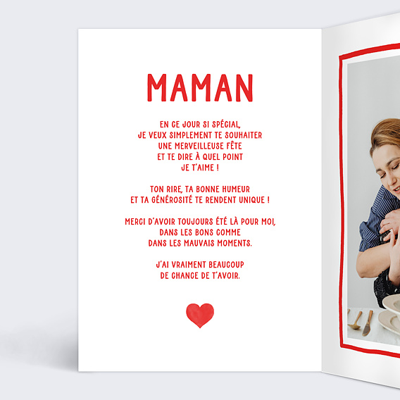 Carte fête des mères Cœur Simple Photo Intérieur Gauche