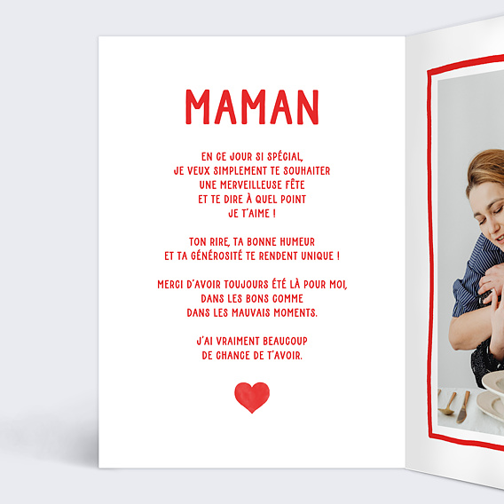 Carte fête des mères Cœur Simple Photo Intérieur Gauche