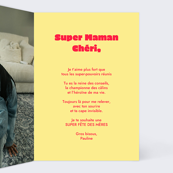 Carte fête des mères Maman héros Intérieur Droit