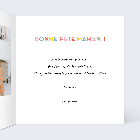 Carte fête des mères Lettres de Couleur Intérieur Droit