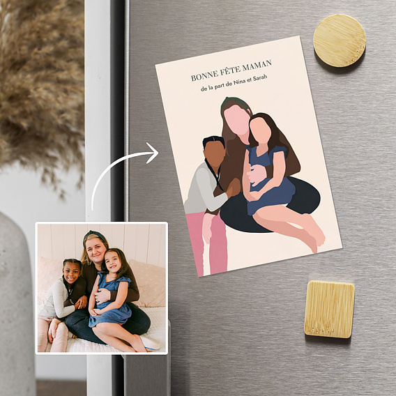 Carte fête des mères Portrait en illustration minimaliste