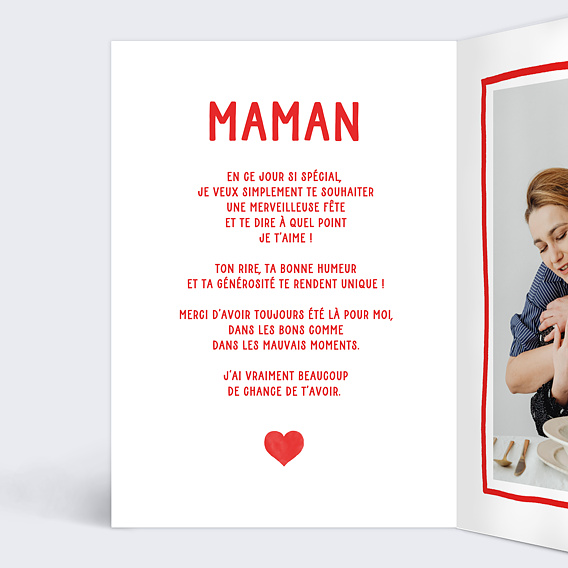 Carte fête des mères Coeur Simple Intérieur Gauche