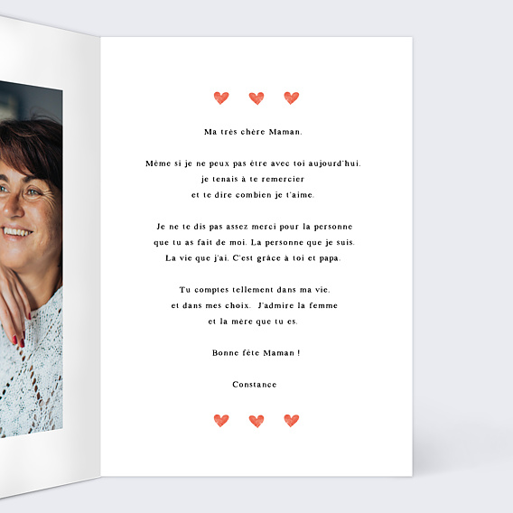 Carte fête des mères Motif Coeur Intérieur Droit