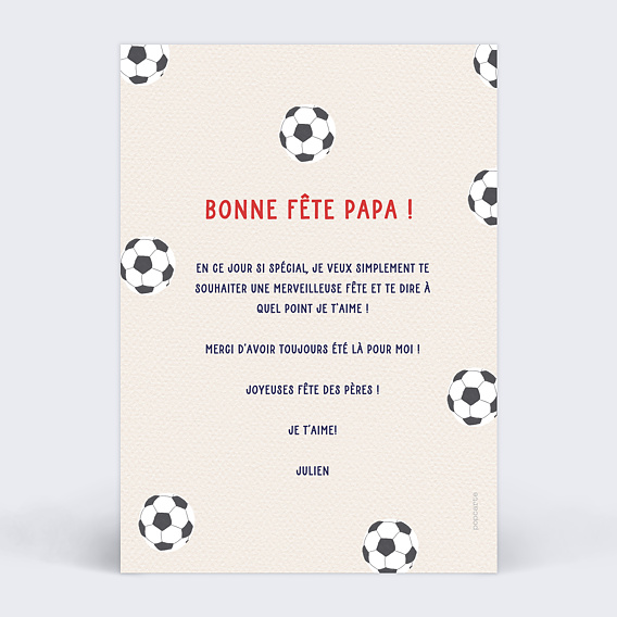 Carte fête des pères Papa Footballeur Verso