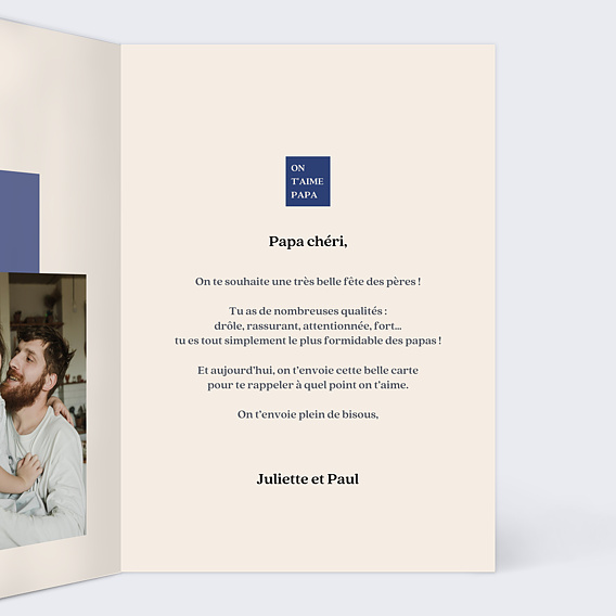 Carte fête des pères Joli Bleu Intérieur Droit