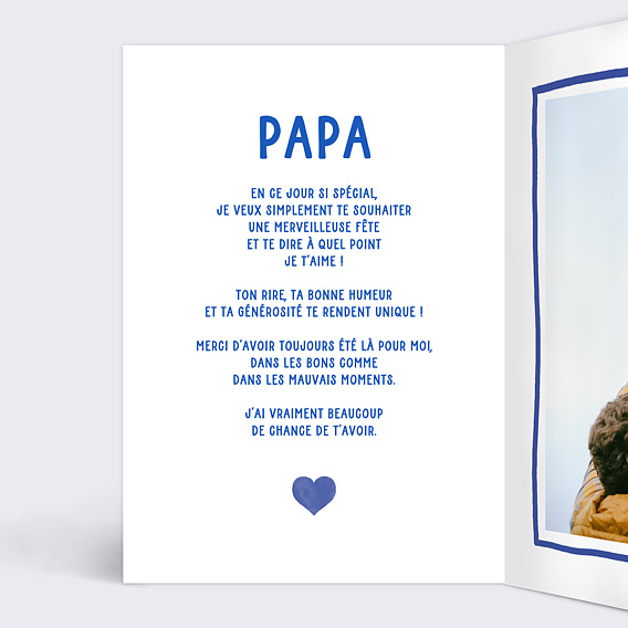 Carte fête des pères Coeur Simple Bleu Intérieur Gauche