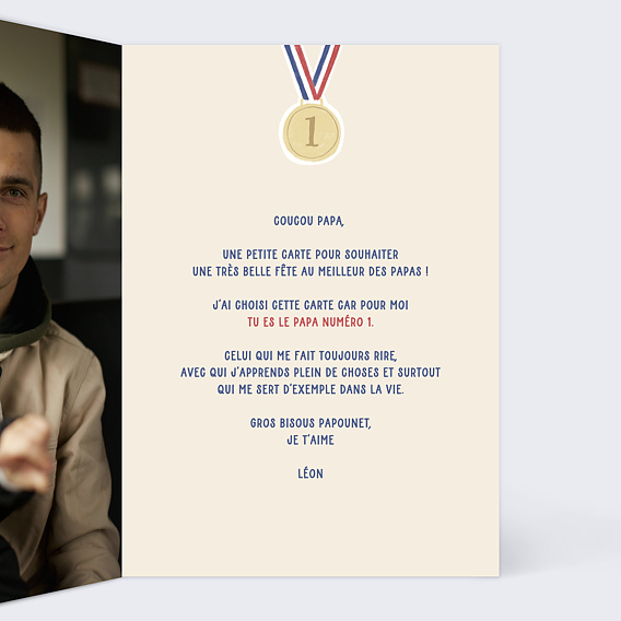 Carte fête des pères Médaille Intérieur Droit