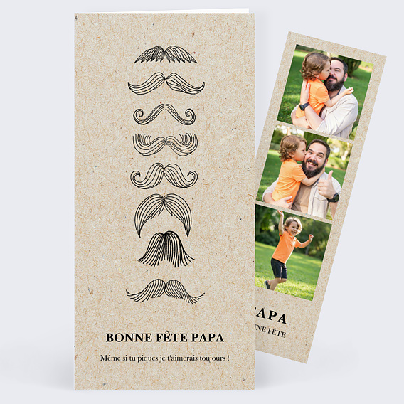 Carte fête des pères Papa moustache Recto