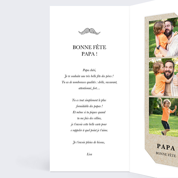 Carte fête des pères Papa moustache Intérieur Gauche