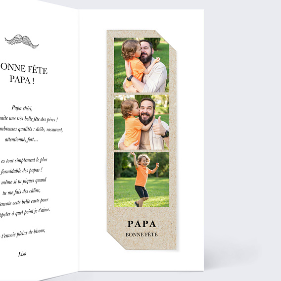 Carte fête des pères Papa moustache Intérieur Droit