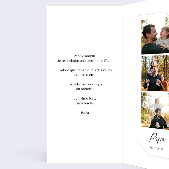 Carte fête des pères Trois photos Intérieur Gauche