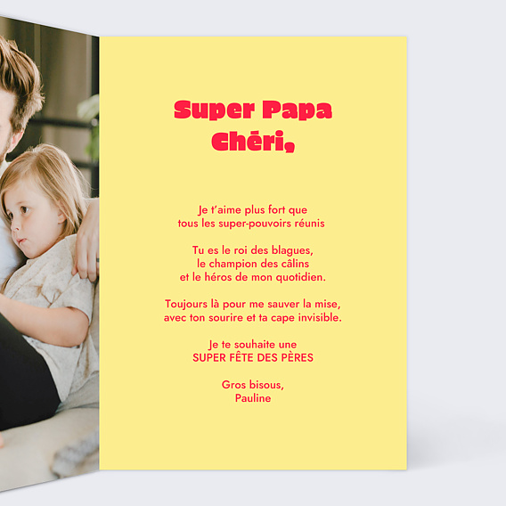 Carte fête des pères Papa héros Intérieur Droit