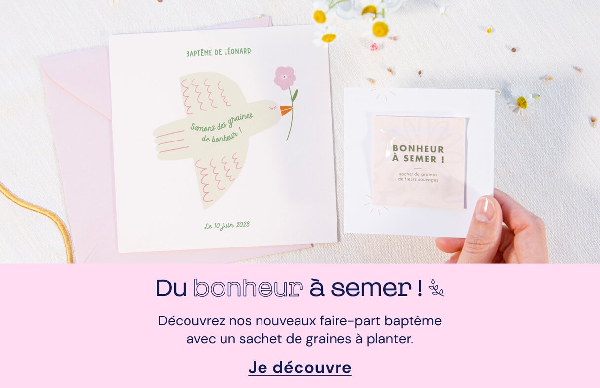 Faire-part baptême avec graines à planter