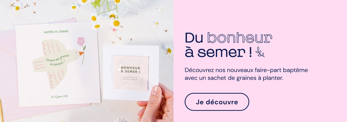 Faire-part baptême avec graines à planter