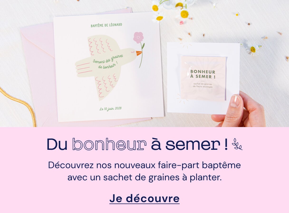 Faire-part baptême avec graines à planter