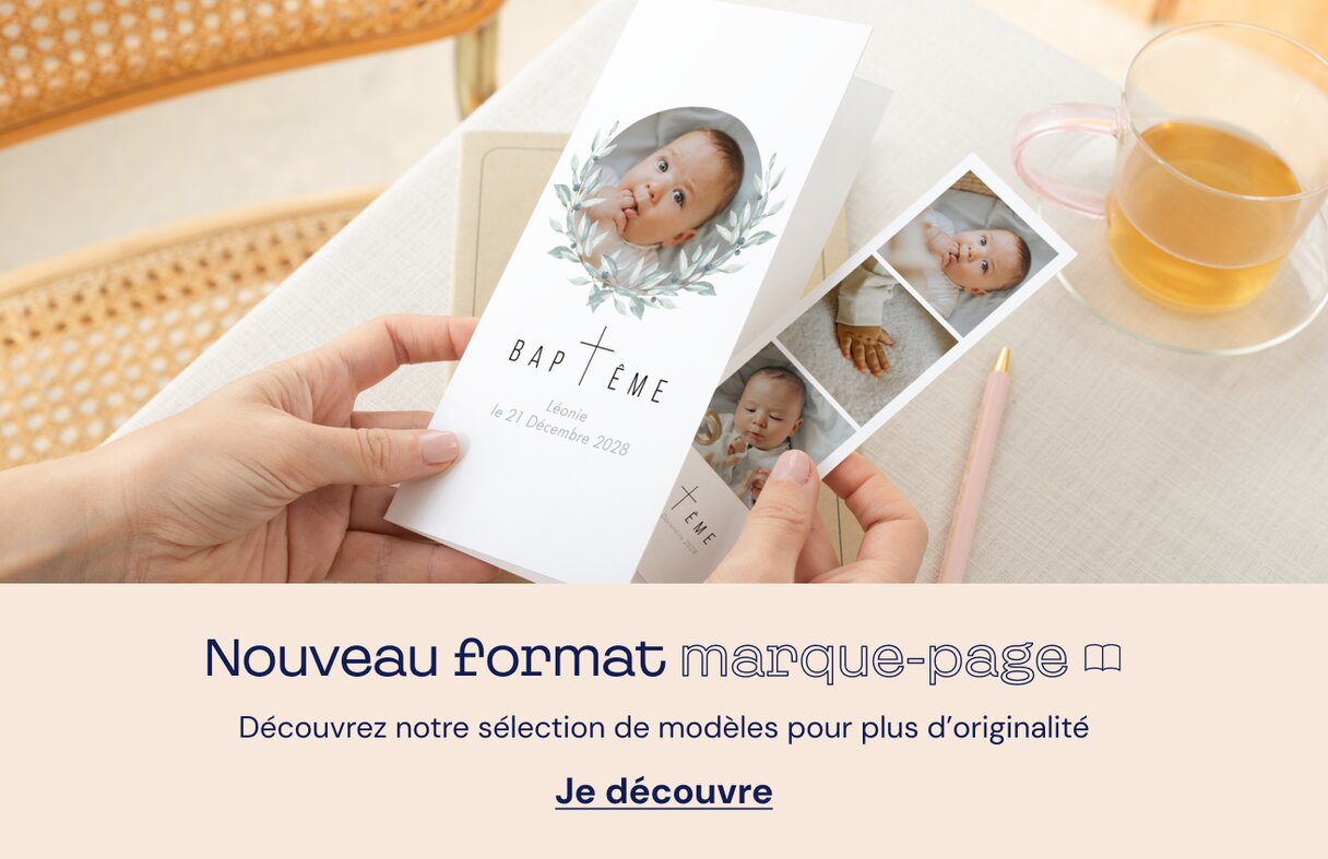 Faire-part baptême format marque-page