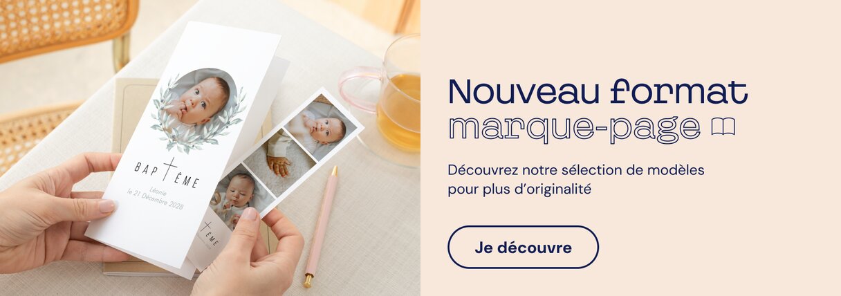 Faire-part baptême format marque-page