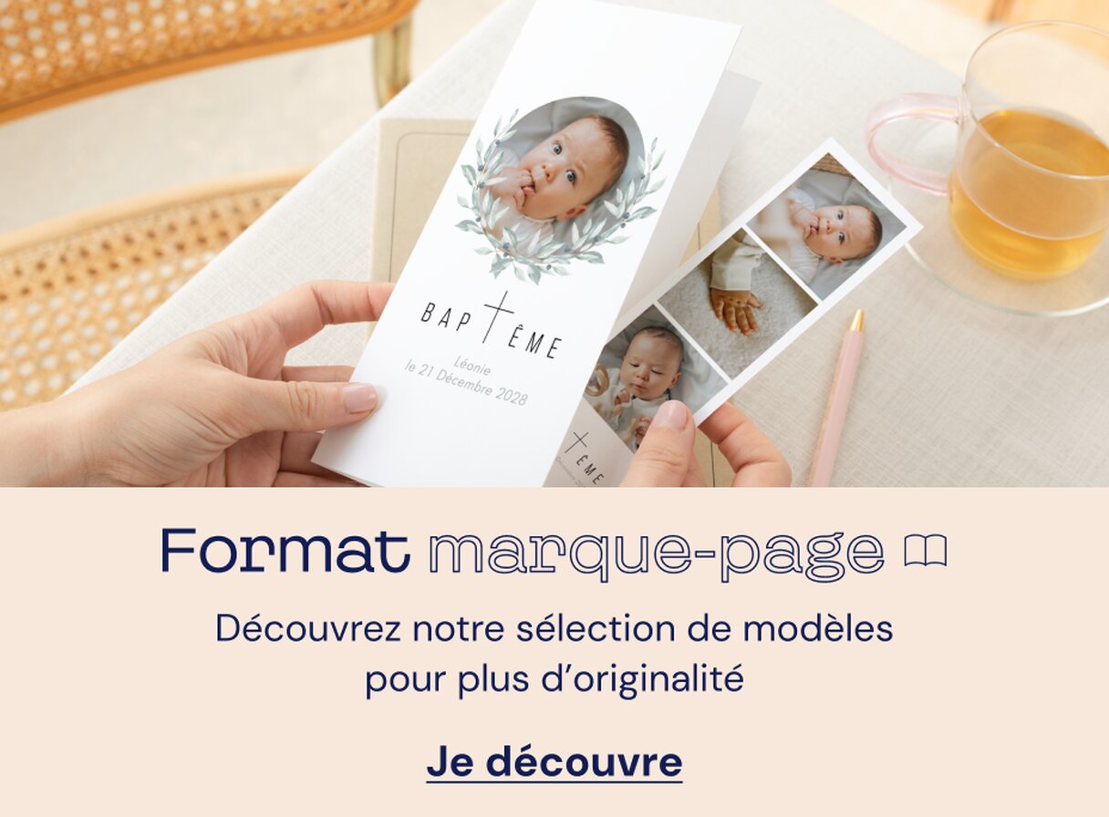 Faire-part baptême format marque-page