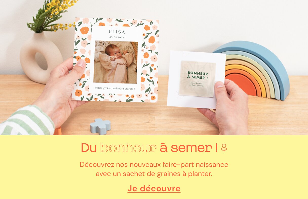 Faire-part naissance avec sachet de graines à semer