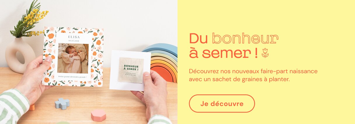 Faire-part naissance avec sachet de graines à semer