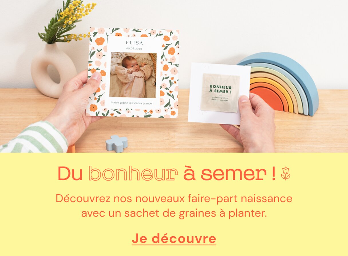 Faire-part naissance avec sachet de graines à semer