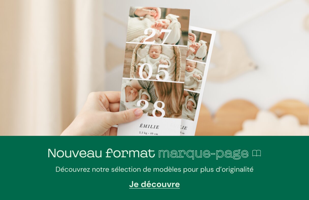 Faire-part naissance format marque-page