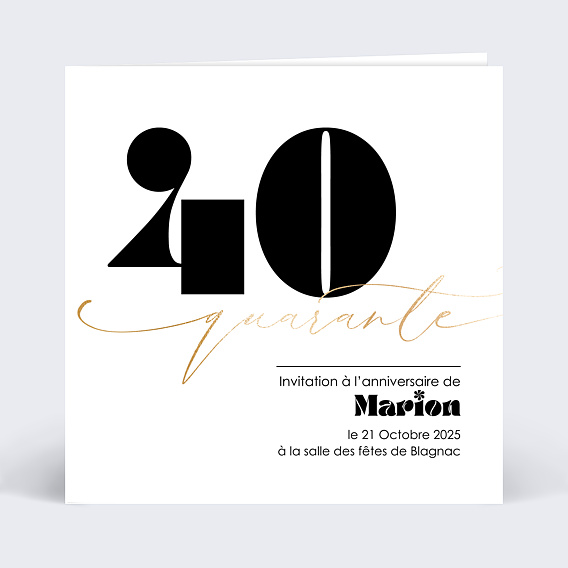 Invitation Anniversaire Adulte 40 ans Moderne