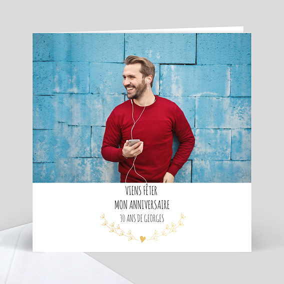 Invitation Anniversaire Adulte Coeur Bucolique Dorure