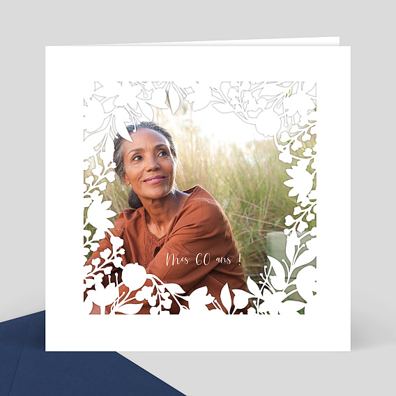 Invitation Anniversaire Adulte Découpe Ronde Fleurs