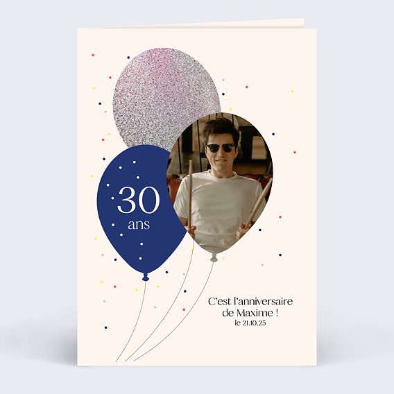 Invitation anniversaire Ballon Glitter Homme