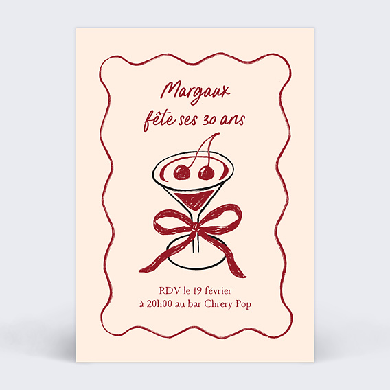 Invitation Anniversaire Adulte Cocktail cerise