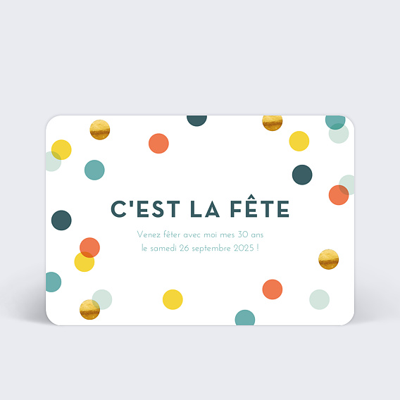 Carte Invitation Anniversaire Confettis Dorés Pop, 20 ans Fille, Couleur  modifiable