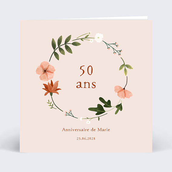 Invitation anniversaire Couronne de fleurs champêtre