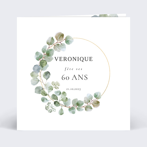 Invitation anniversaire adulte couronne eucalyptus chic