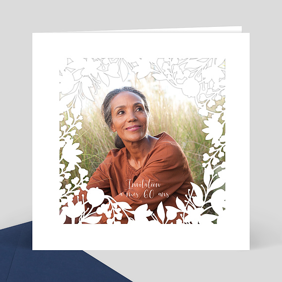 Invitation Anniversaire Adulte Découpe Ronde Fleurs