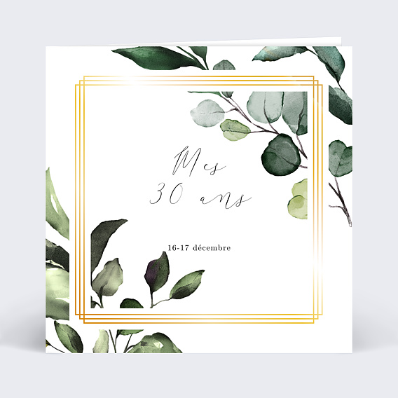 Invitation anniversaire Dorure Eucalyptus