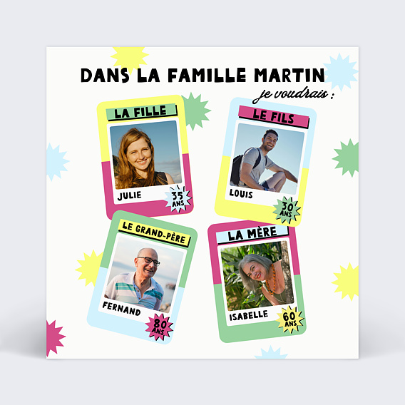 Invitation Anniversaire Adulte Jeux des 7 familles pour 4