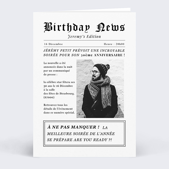 Invitation Anniversaire Adulte Journal Birthday News