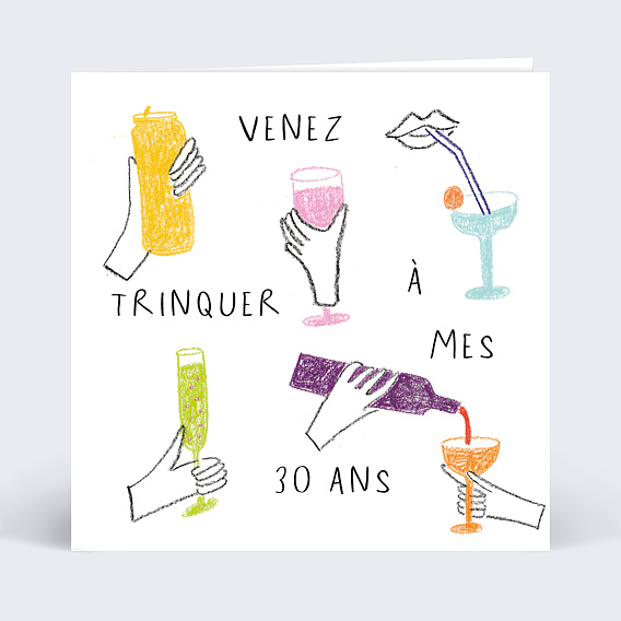 Invitation anniversaire Levons nos Verres Dessin