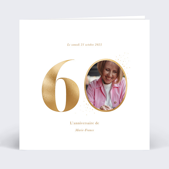 Invitation anniversaire Photo souvenir doré 60