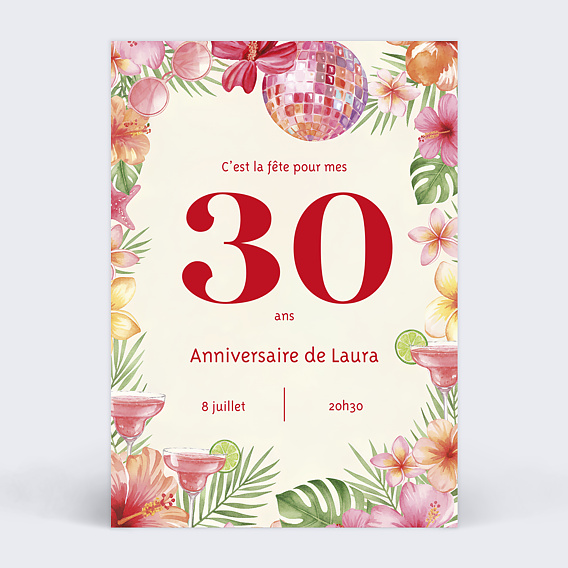Invitation Anniversaire Adulte Pink tropical
