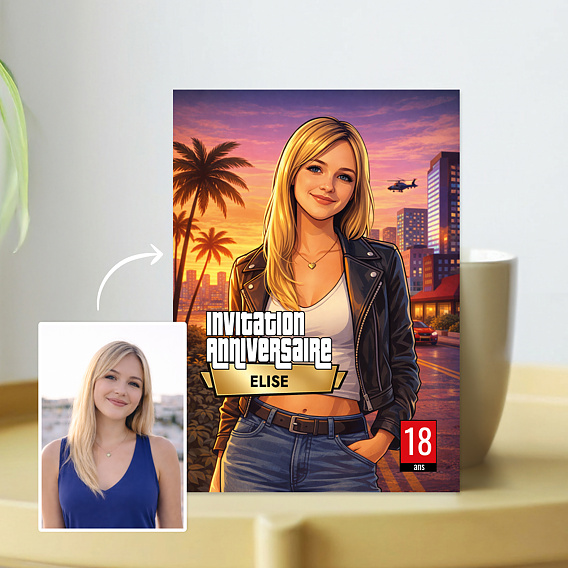 Invitation anniversaire Portrait jeu vidéo urbain