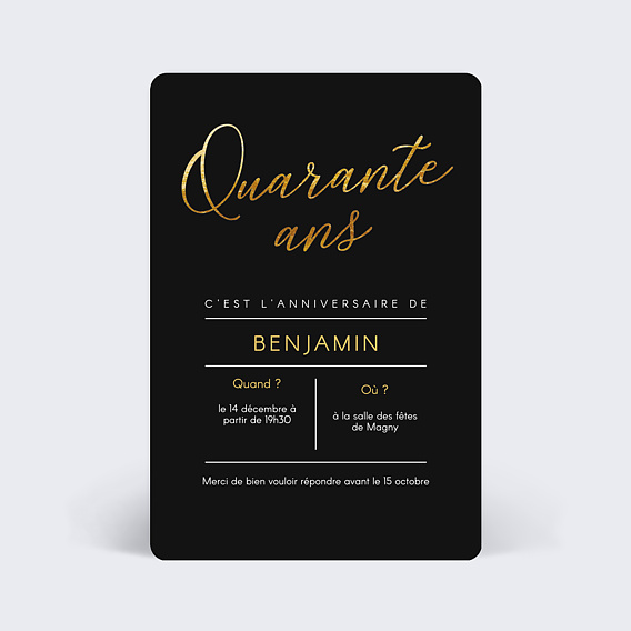 Invitation anniversaire Quarante Chic