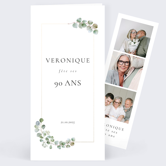 Invitation anniversaire Cadre Ocre Eucalyptus