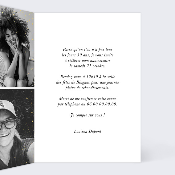 Invitation anniversaire Photo Paillettes Intérieur Droit