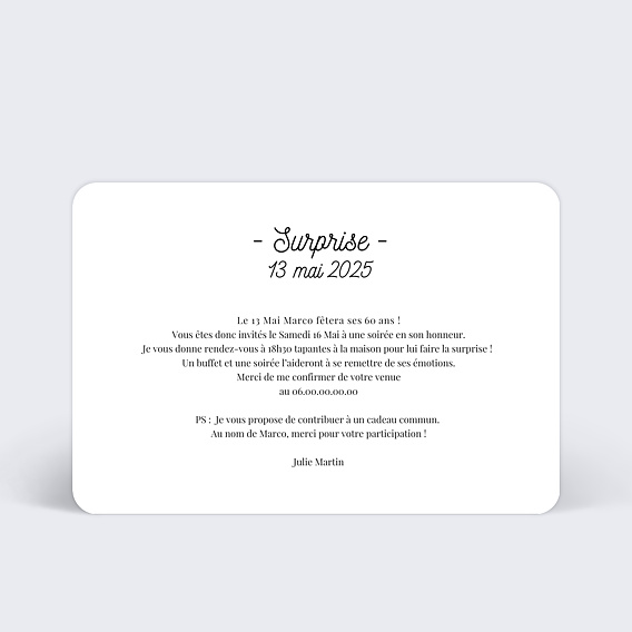 Invitation anniversaire Tirets Photos Verso