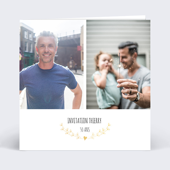 Invitation Anniversaire Adulte Coeur Bucolique Dorure