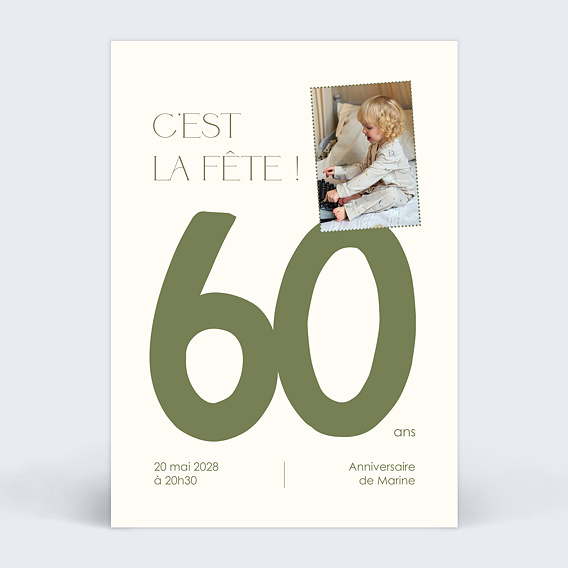 Invitation anniversaire Grands chiffres petite photo